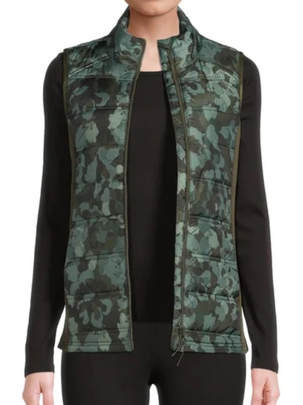Avia Quilted Zip-Front Olive Green Camouflage Vest Sz Large